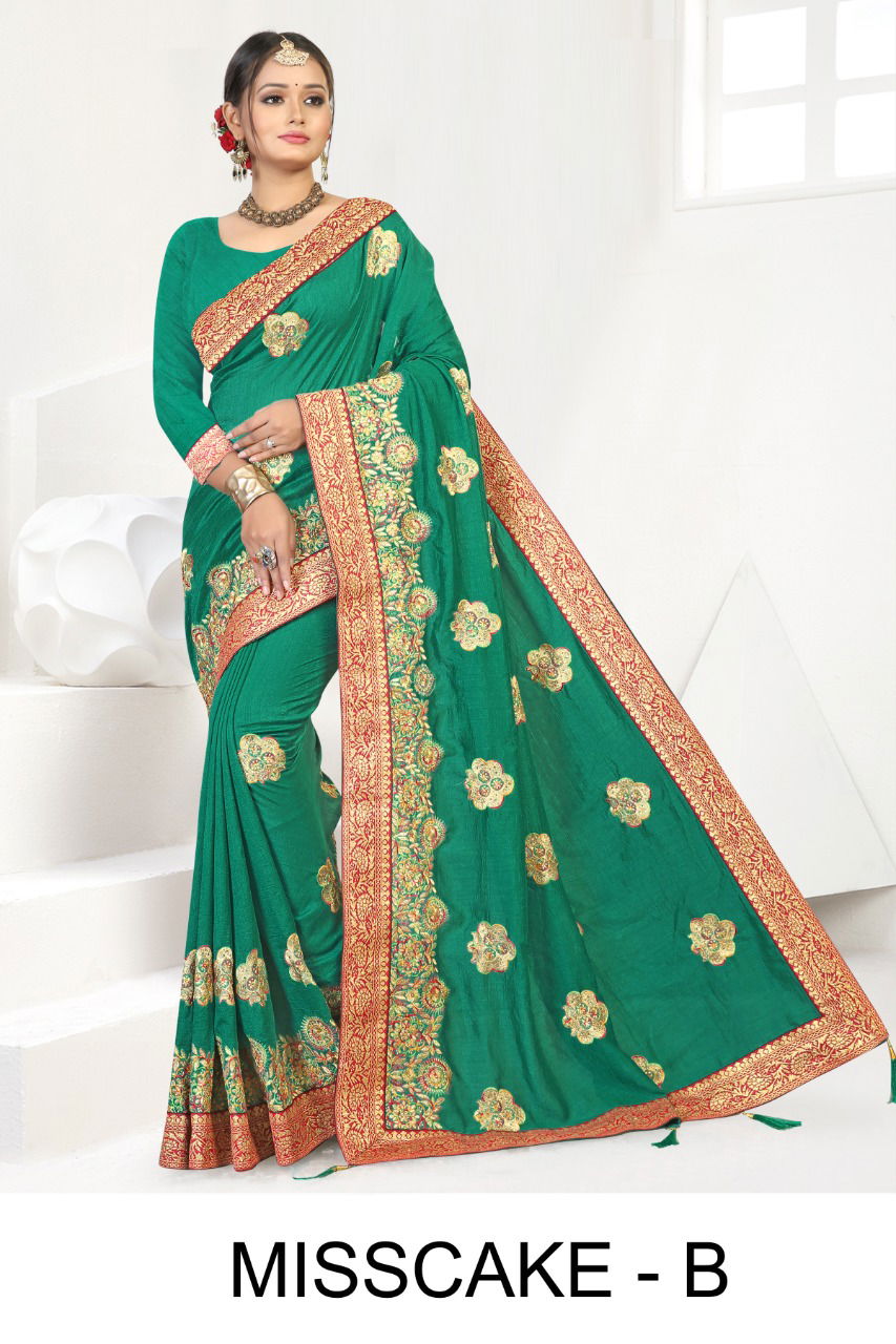 Ronisha Misscake Latest Fancy Fastive Wear Designer Vichitra Silk Saree Collection   